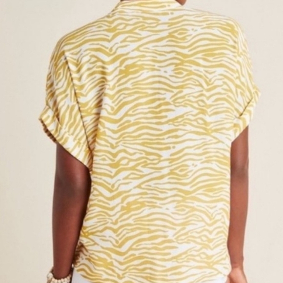 MAEVE ANTHROPOLOGIE Animal Print Button-up Blouse White Yellow Women XS - Picture 2 of 10